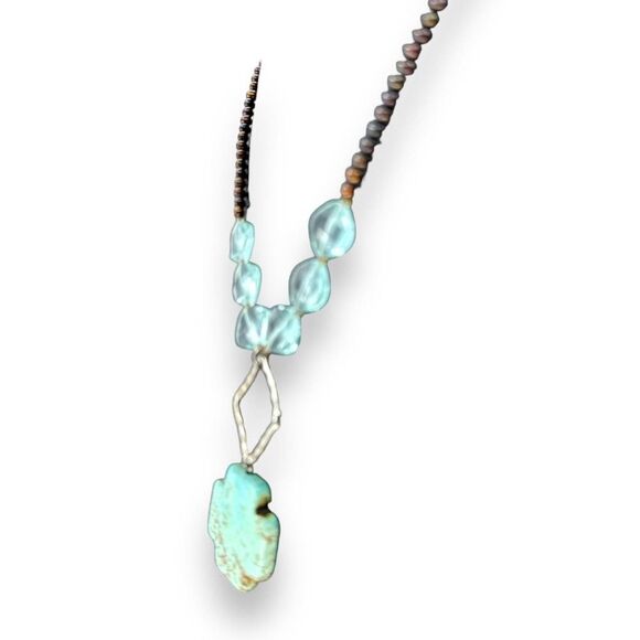 Pearl Cross Faux Turquoise Necklace .925 Sterling Silver - Picture 3 of 7